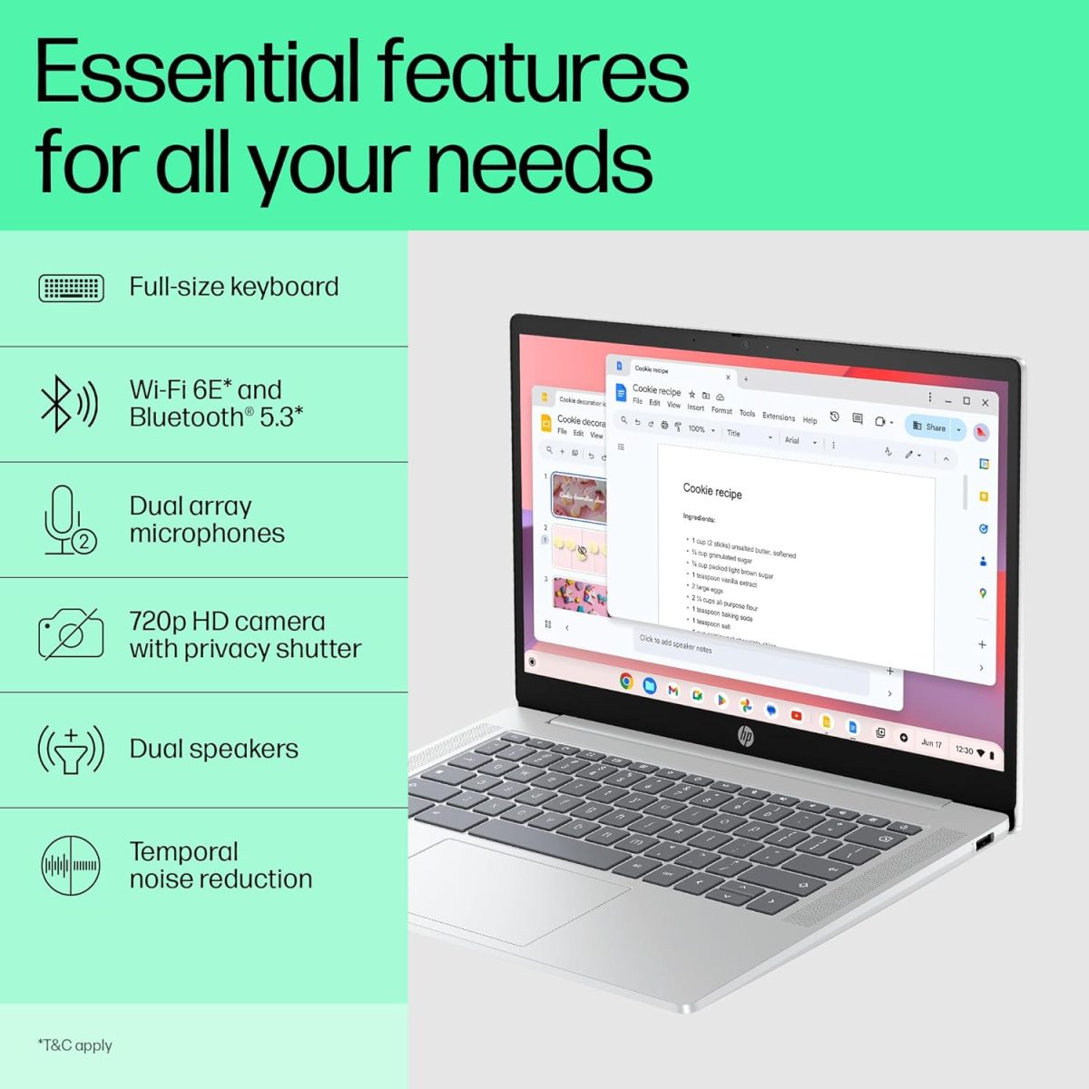 HP Chromebook 14, Chrome OS, Intel Processor N100, Chromeos, 14-Inch (35.6 Cm),Hd, 4Gb LpDDR5,64GB Emmc, Intel UHD Graphics, 720P HD Camera W/Privacy Shutter, Thin & Light (Silver, 1.45 Kg), Nf0014Tu - Image 4