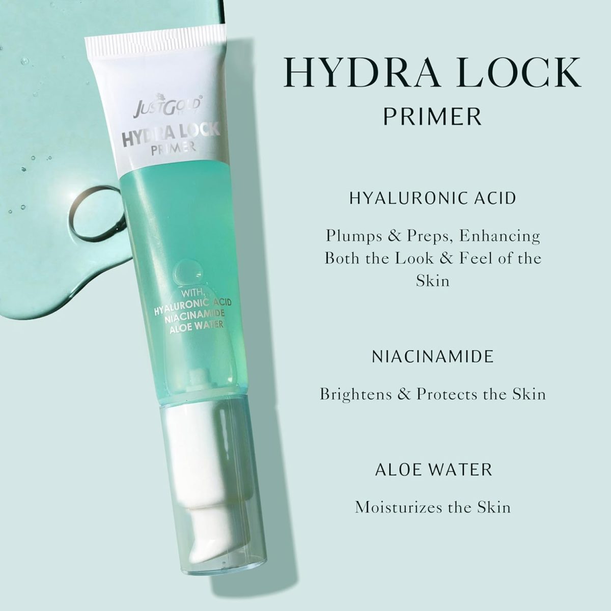 Justgold Hydra Lock Primer with Hyaluronic Acid, Niacinamide and Aloe Water, Gel-Based & Hydrating Face Primer, Skin & Brightens, Grips Makeup Primer - Image 2