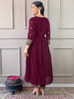 Naixa Women's Vichitra Silk Embroidered A-Line Kurta with Pant and Dupatta Sets for Wedding Party and Festival Wear (NX3_442-Wine-L) - Image 4