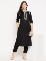 WineRed Women Wine Rayon Embroidered Kurta and Pant Set - Image 2
