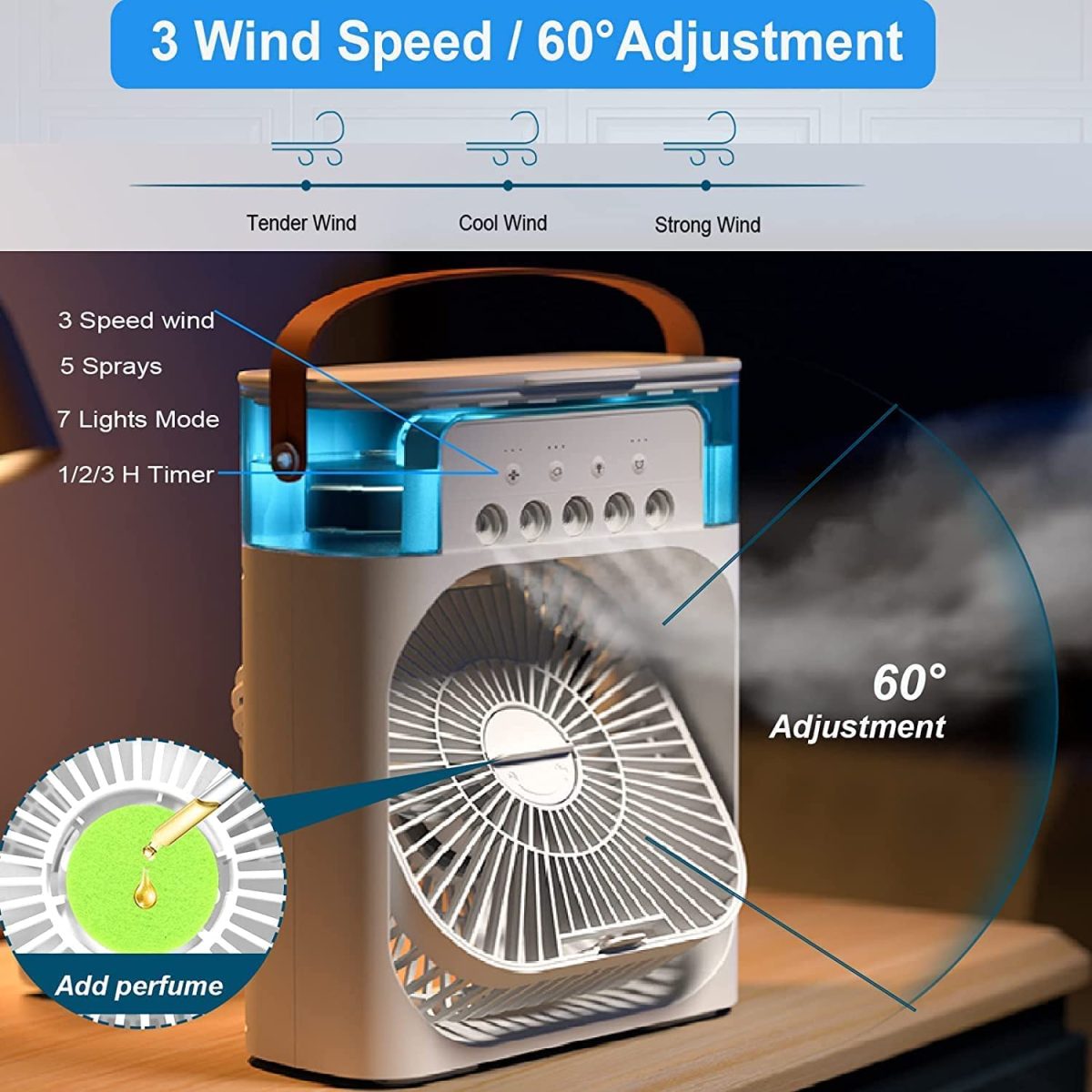DRASHTI FAB Portable Ac Mini Cooler Fan for Room Cooling Rechargeable Fan Portable Ac for Home Portable Air Conditioners Water Cooler Mini Ac Humidifier Hanging Closet Shelves - Image 2