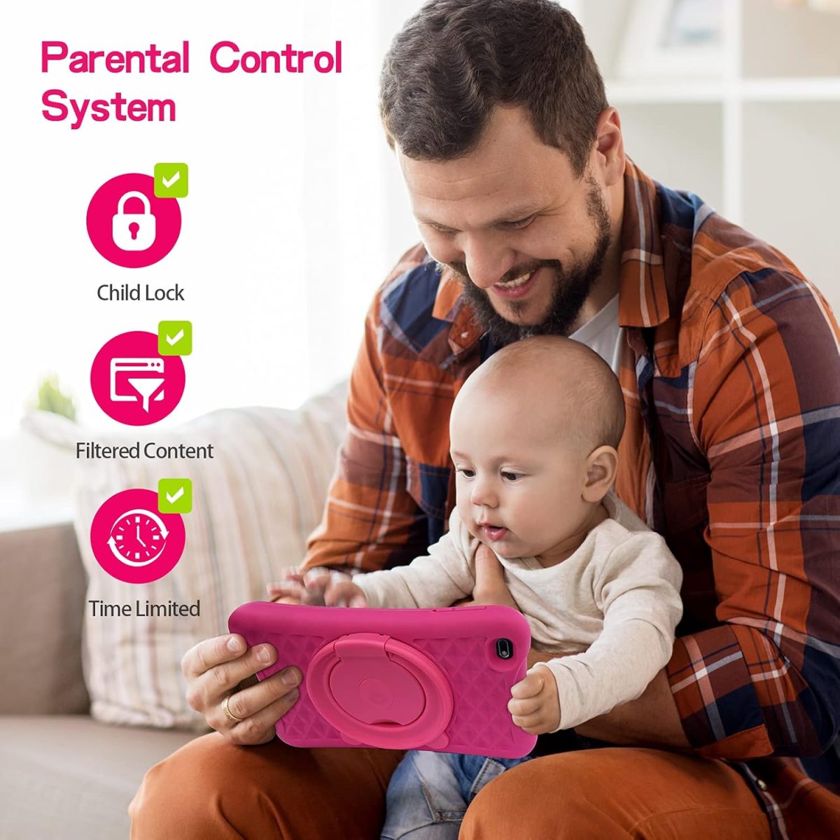 PRITOM Android 10 Go, 8 inch Kids Tablet, Parental Control, Wi-Fi, Quad Core Processor, 2GB RAM, 32GB ROM, HD IPS Screen, 2.0 Front + 8.0 MP Rear Camera, with Kids-Tablet Case(Pink) - Image 3