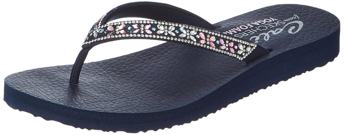 Skechers Womens Slippers 119660-Nvmt 5 (Navy,Multi)