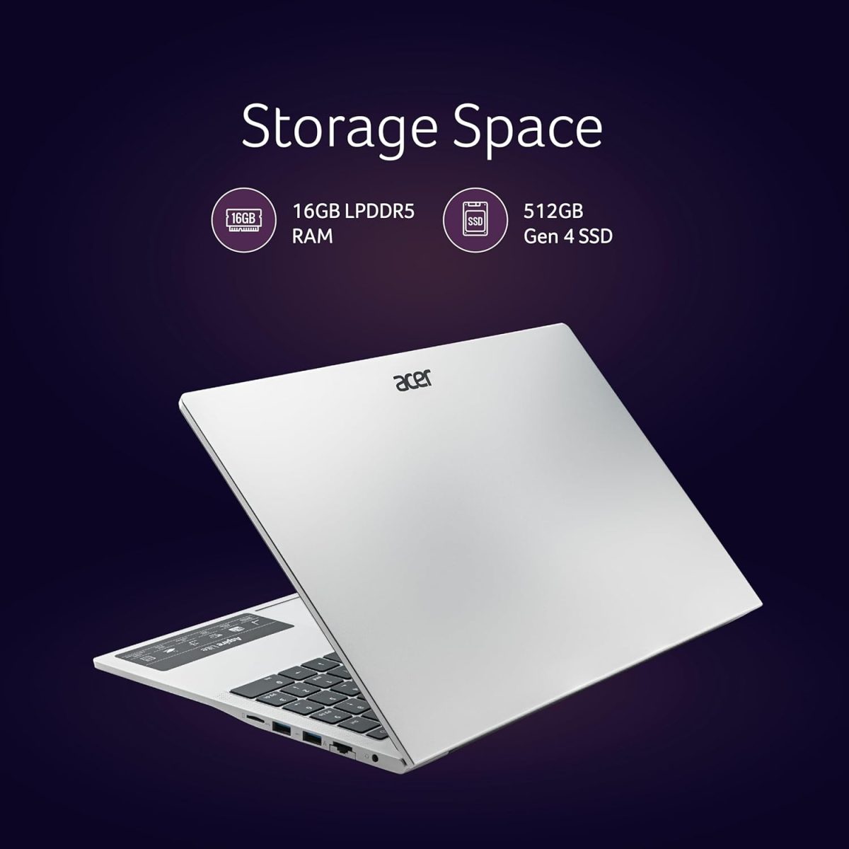 Acer Aspire Lite 12th Gen Intel Core i5-12450H Thin and Light Laptop (Windows11Home/16GB RAM/512GB SSD) AL15-52H, 39.62cm (15.6") IPS Full HD, Backlit Keyboard, Pure Silver, 1.7KG - Image 4