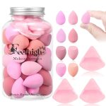 Feelhigh 40Pcs Mini Makeup Sponges Set with-33 Mini blender 4 Big Makeup Blender with 3 Pcs Powder Puff Valentine's Day Gift,Mother's Day Gift for Women for Foundation,Liquid,Powder,Concealer,Cream With Storange jar