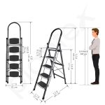 Plantex 5 Step Ladder - Foldable Steel -Wide Anti Skid Steps - 5 Year Manufacturer Warranty(Gray & White) - Image 5