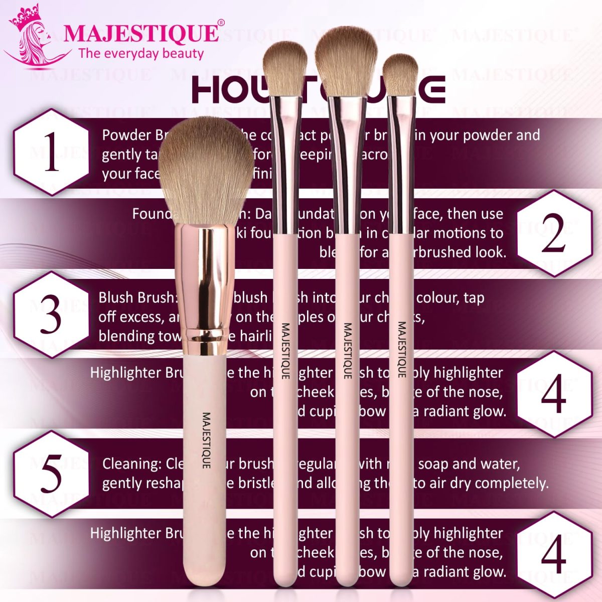Majestique Face Makeup Brush Set of 4 - Professional Makeup Brushes for Powder, Blush, Eyeshadow & Eyebrow - Essential Makeup Brush Set for Beginners & Pros - Image 5