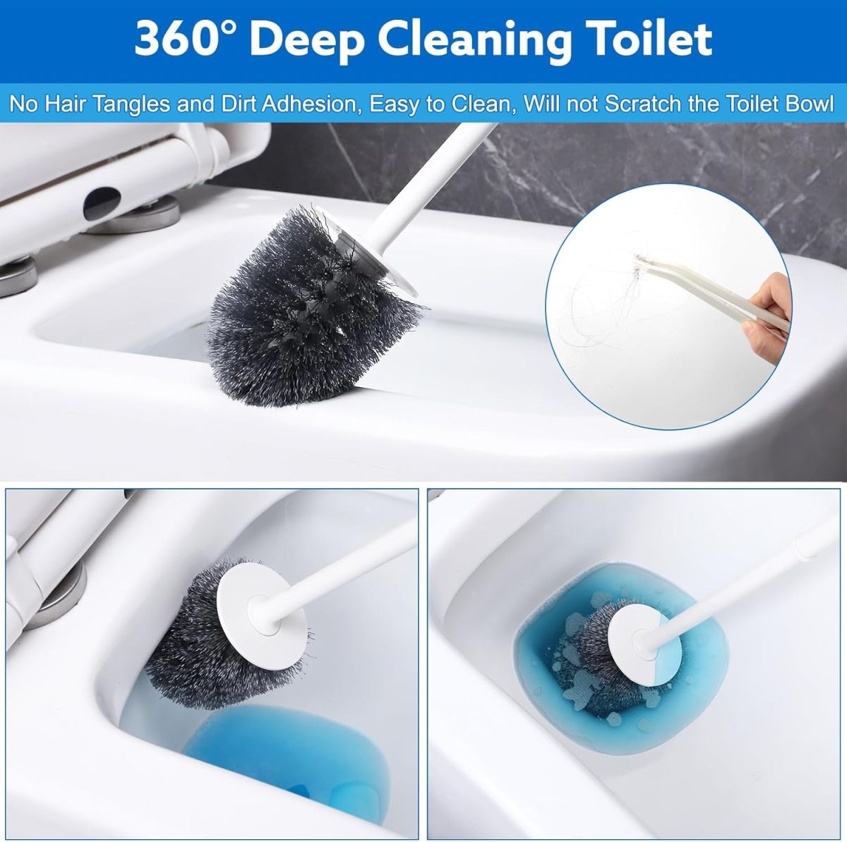 Vasukie Silicone Toilet Brush and Holder Set, with a Extra Crevice Cleaning Brush Deep Cleaning Toilet Bowl Brush for Bathroom Toilet Brushes for Bathroom Wall Mounted Water Drop (4IN1 White) - Image 5
