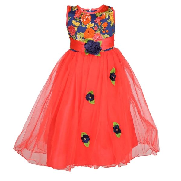 Arshia Fashions Girl's Net Empire Waist Maxi Dress (GRC00187R_40_Red_11-12 Years)