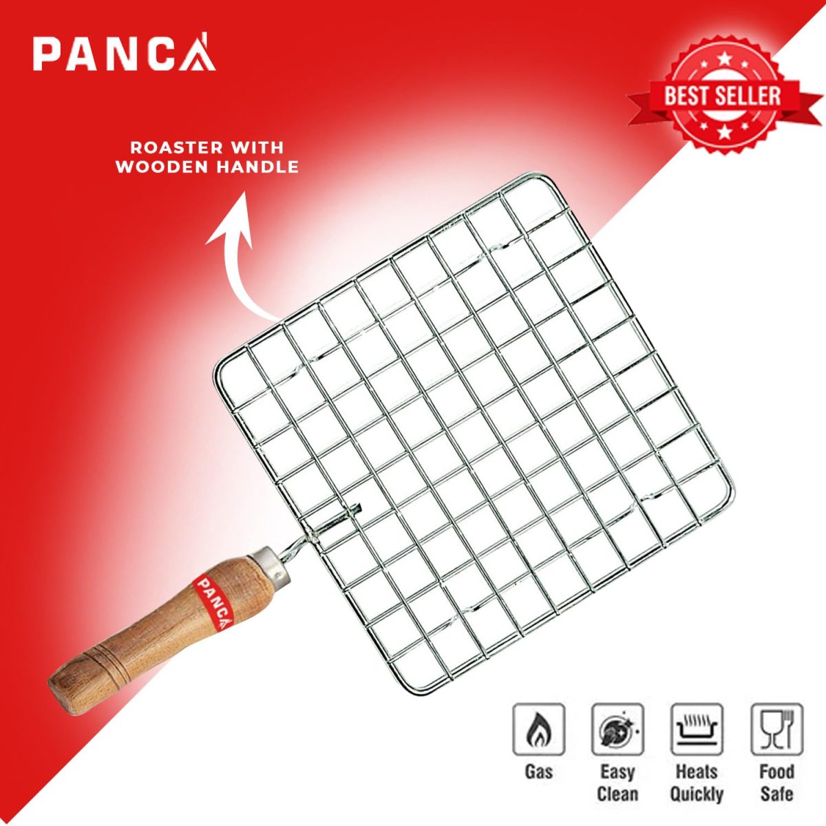 PANCA Papad Jali Roast, Paneer Grill, Roti Maker, Barbeque Jali Roaster Chapati Toast Grill Wooden Handle Vegetable tandoor net, Baigan Bharta (Square) - Image 4