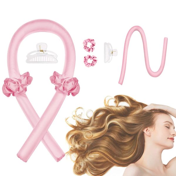 Women Heatless Curling Rod Headband, No Heat Curl Ribbon with Hair Clips and Scrunchie, Sleeping Curls Silk Ribbon Hair Rollers