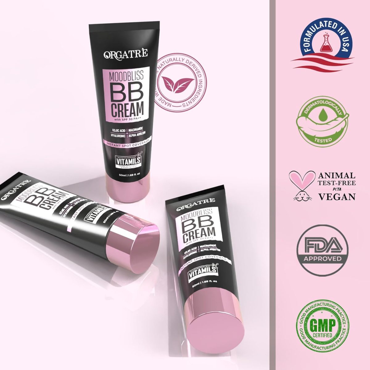 ORGATRE MoodBliss BB Cream 50gm | Instant Spot Coverage with SPF 30 PA++ | Light Makeup Glow for All Skin Types | Kojic Acid & Niacinamide - Image 6