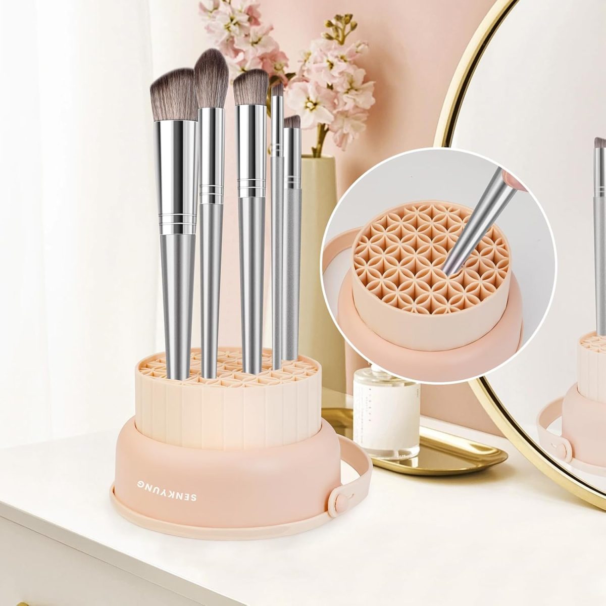 3 in 1 Silicone Makeup Brush Cleaner Make-up Brushes Mat Bowl with Hanger Brushes Beauty Sponge Blender Dying Holder Storage - Image 2