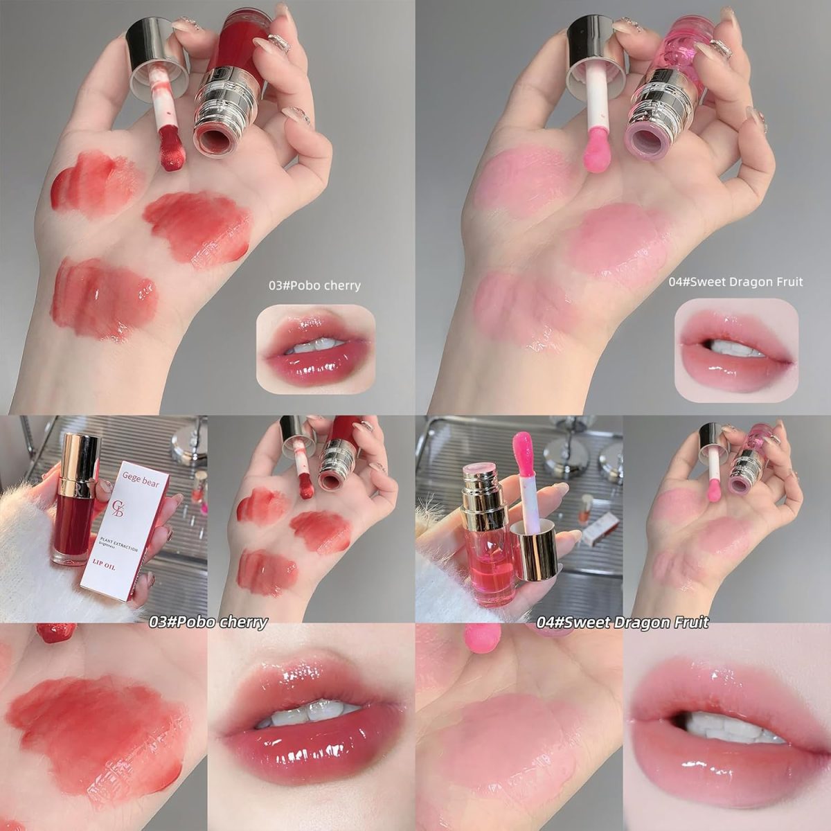 Moisturizing Lip Oil by Gege Bear – Lightweight and Glossy, Perfect for Pigmented Lips, Available in Multiple Shades for Women and Girls, Provides Long-Lasting Hydration and Comfort (03# Cherry Crush – A vibrant red, Pack of 1) - Image 4