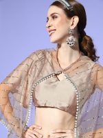 Womanista Women's Satin Saree with Embellished Cape(TI2765_Grey_Onesize) - Image 6