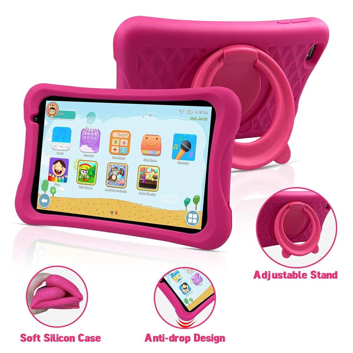 PRITOM Android 10 Go, 8 inch Kids Tablet, Parental Control, Wi-Fi, Quad Core Processor, 2GB RAM, 32GB ROM, HD IPS Screen, 2.0 Front + 8.0 MP Rear Camera, with Kids-Tablet Case(Pink) - Image 2