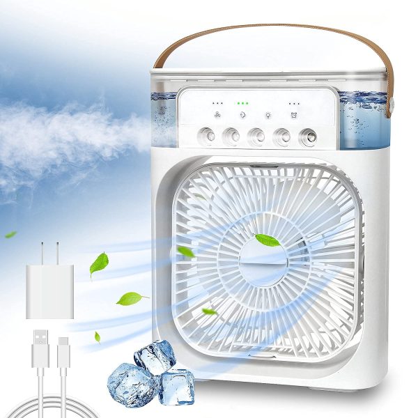 Portable Air Conditioner Fan, Mini Evaporative Air Cooler with 7 Colors LED Light, 1/2/3 H Timer, 3 Wind Speeds and 3 Spray Modes for Office, Home, Dorm, Travel