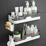 House of VIPA Plastic Bathroom Accessories, Bathroom Rack, Bathroom Shelf Organizer, Wall Mounted Shelf, Bathroom Hardware and Accessories, Storage Racks (2 Shelf and 4 Hooks), Multi
