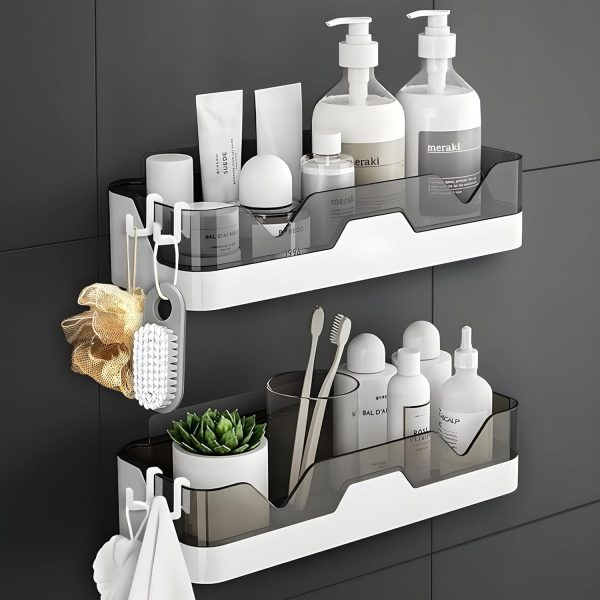 House of VIPA Plastic Bathroom Accessories, Bathroom Rack, Bathroom Shelf Organizer, Wall Mounted Shelf, Bathroom Hardware and Accessories, Storage Racks (2 Shelf and 4 Hooks), Multi