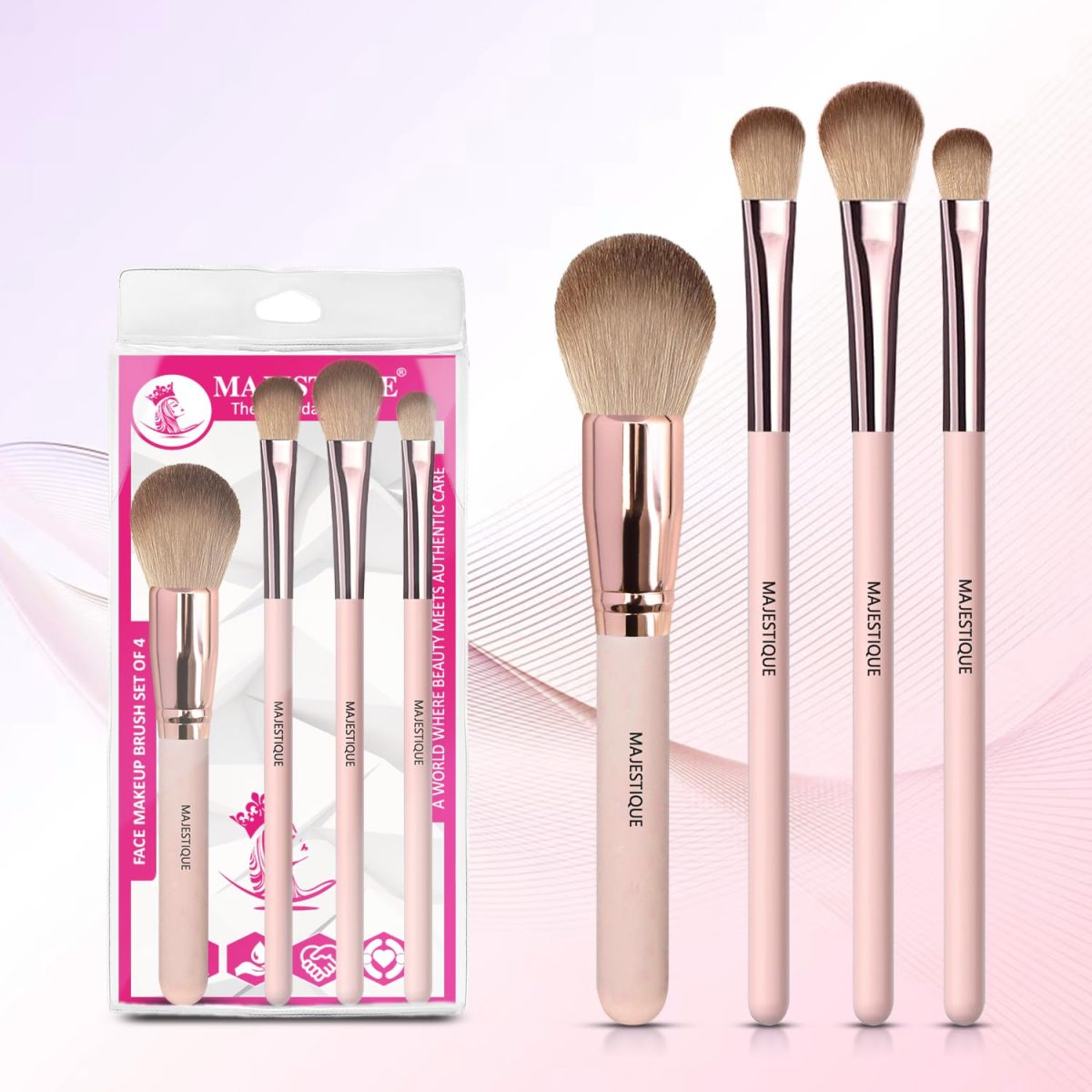 Majestique Face Makeup Brush Set of 4 - Professional Makeup Brushes for Powder, Blush, Eyeshadow & Eyebrow - Essential Makeup Brush Set for Beginners & Pros - Image 3