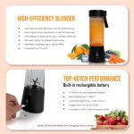 SOLARA Blendkwik Portable Blender for Juices, Shakes, Smoothies, Crushing Ice, USB Rechargeable Battery with 4000 mAh 180Watts Motor,450ml, Black Knight - Image 3