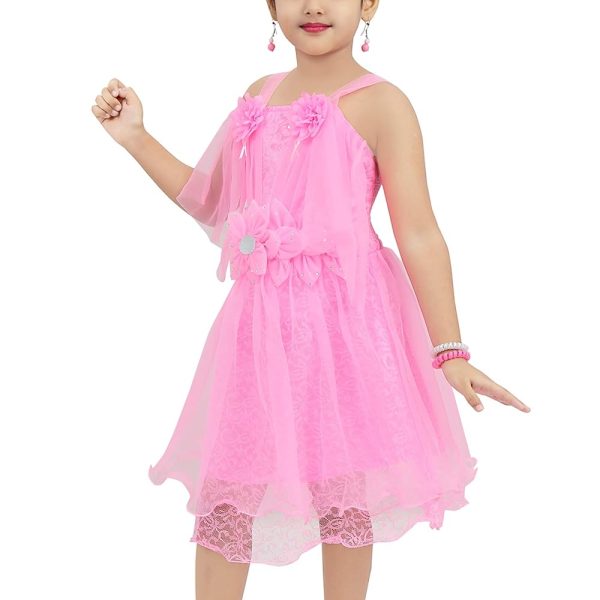 Chandrika Girls midi Knee Length Pink Sleeveless Party Dress