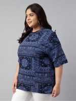 JUNEBERRY® 100% Pure Cotton Oversized Baggy Fit Stylish Paisley Bandana Print Half Sleeve Plus Size T-Shirt for Women & Girls (Sizes: 2XL to 5XL) - Image 8