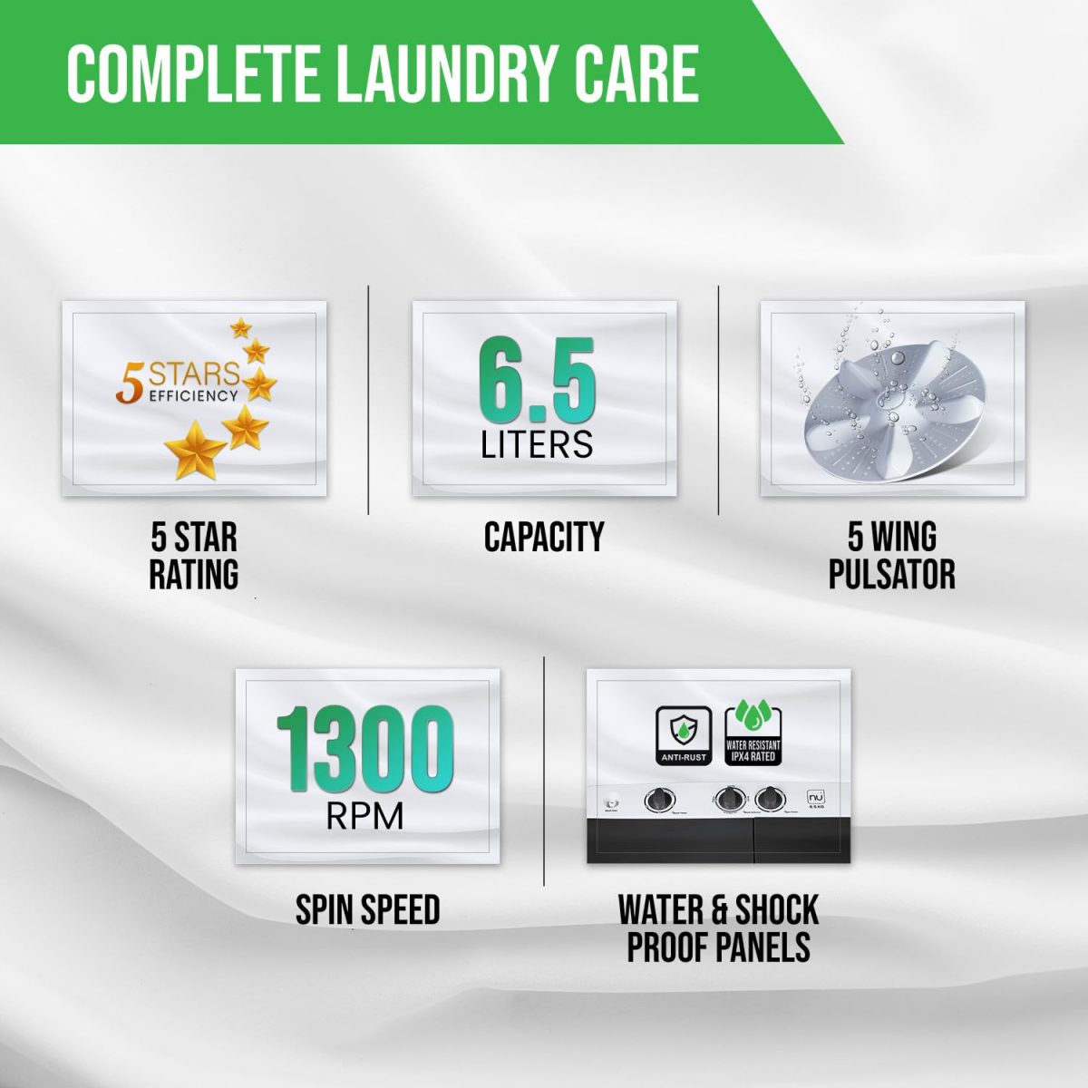 NU 6.5 Kg Semi-Automatic Top Load Washing Machine (WSTLP65GD, Grey) 2023 Model - Image 2