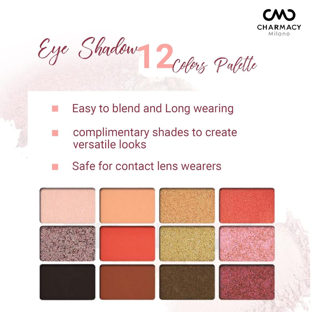 Charmacy Milano Eye Shadow 12 Color Palette - Easy To Blend, Great Pigments, Matte-Shimmer Shades, Soft Texture, Basic & Uniqe Shades in One Palatte, Built-in Mirror - Image 3