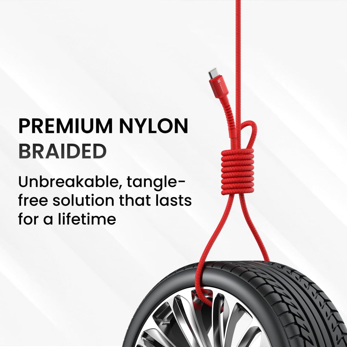 Portronics Konnect X Unbreakable Nylon Braided USB A to Type C Cable with 6Amp Output, Compatible with OnePlus, Oppo, iPhone 15, iPad & other Type C Smartphone & Devices, 1M Length (Red) - Image 6