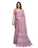 SWORNOF Women's Linen Cotton Silk Saree with Unstitched Blouse Piece | Saree for Women | Saree with Blouse Piece | Soft and Skin Friendly