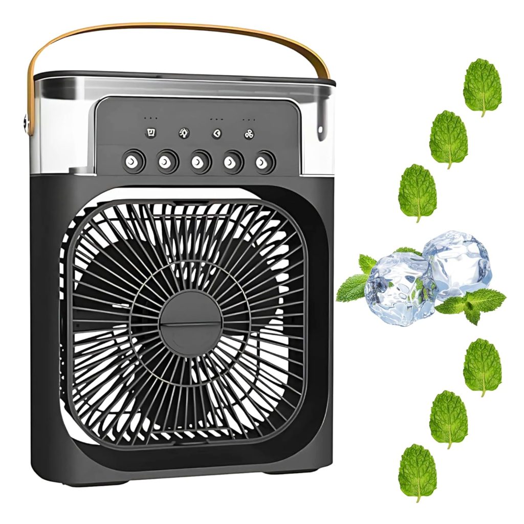 Enfogo 【12 YEARS WARRANTY】 Portable Air Conditioner Fan. This air fan features a 500 ml water tank, USB personal cooler, mini humidifier with 7 colors LED light, 3 timer options_Multicolor