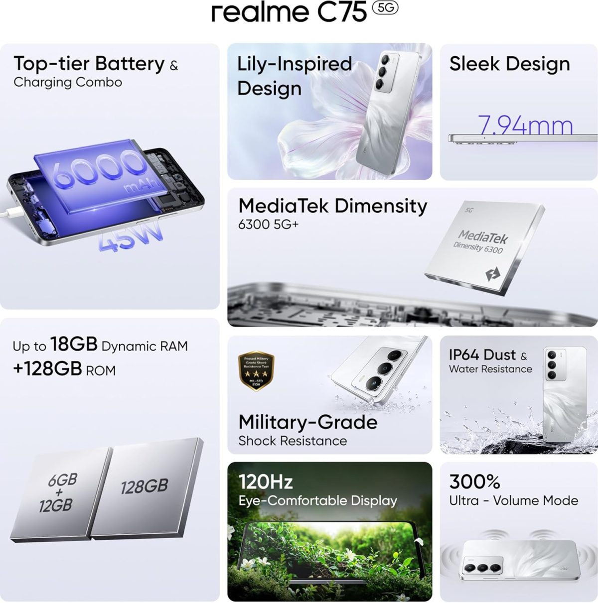 realme C75 (Lily White, 4GB RAM, 128GB Storage) | 6000mAh Battery | 50MP AI Camera | 6.72" FHD+ Display | Android 15 - Image 2