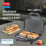 Prestige 800W Sandwich Maker (PGMFD 01)| Black | Heat Resistant Bakelite Body |Non-Stick Coating | Power Indicators | Oil Free Toasting - Image 7