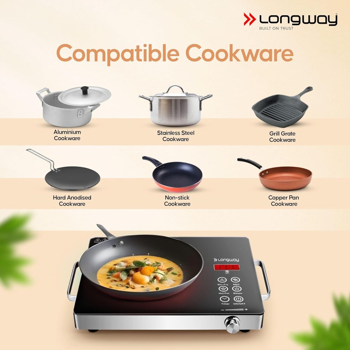 Longway Infralite Pro ICT 2200 W Infrared Induction Cooktop with Free Stainless Steel Grill | Auto Shut Off & Overheat Protection (Black, Touch Control) - Image 7