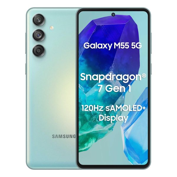 Samsung Galaxy M55 5G (Light Green,12GB RAM,256GB Storage) | 50MP Triple Cam| 5000mAh Battery| Snapdragon 7 Gen 1 | 4 Gen. OS Upgrade & 5 Year Security Update| Super AMOLED+ Display| Without Charger