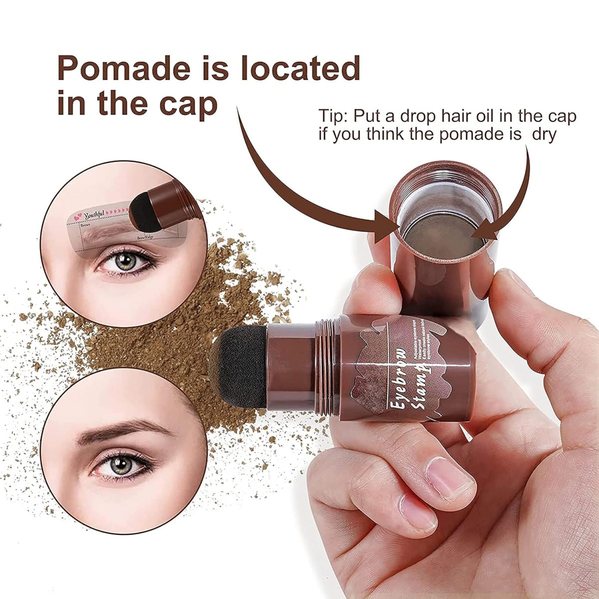 Eyebrow Stamp and Eyebrow Stencil Kit, Long Lasting Brow Stamp Kit for Perfect Eyebrow Makeup, Easy to Use, 3 Reusable Eye Brow Stencil Kit for Women Beginners (Dark Brown) - Image 2