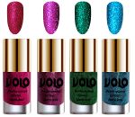 Volo Professionally Used Glitter Shine Nail Polish Combo Pack of 4(Magenta Glitter, Purple Glitter, Dark Green Glitter, Sky Blue Glitter)