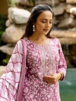 MIRCHI FASHION Women's Straight Fit Pure Cotton Mix Floral Printed Embelished Kurta Set with Dupatta and Trouser - Image 5
