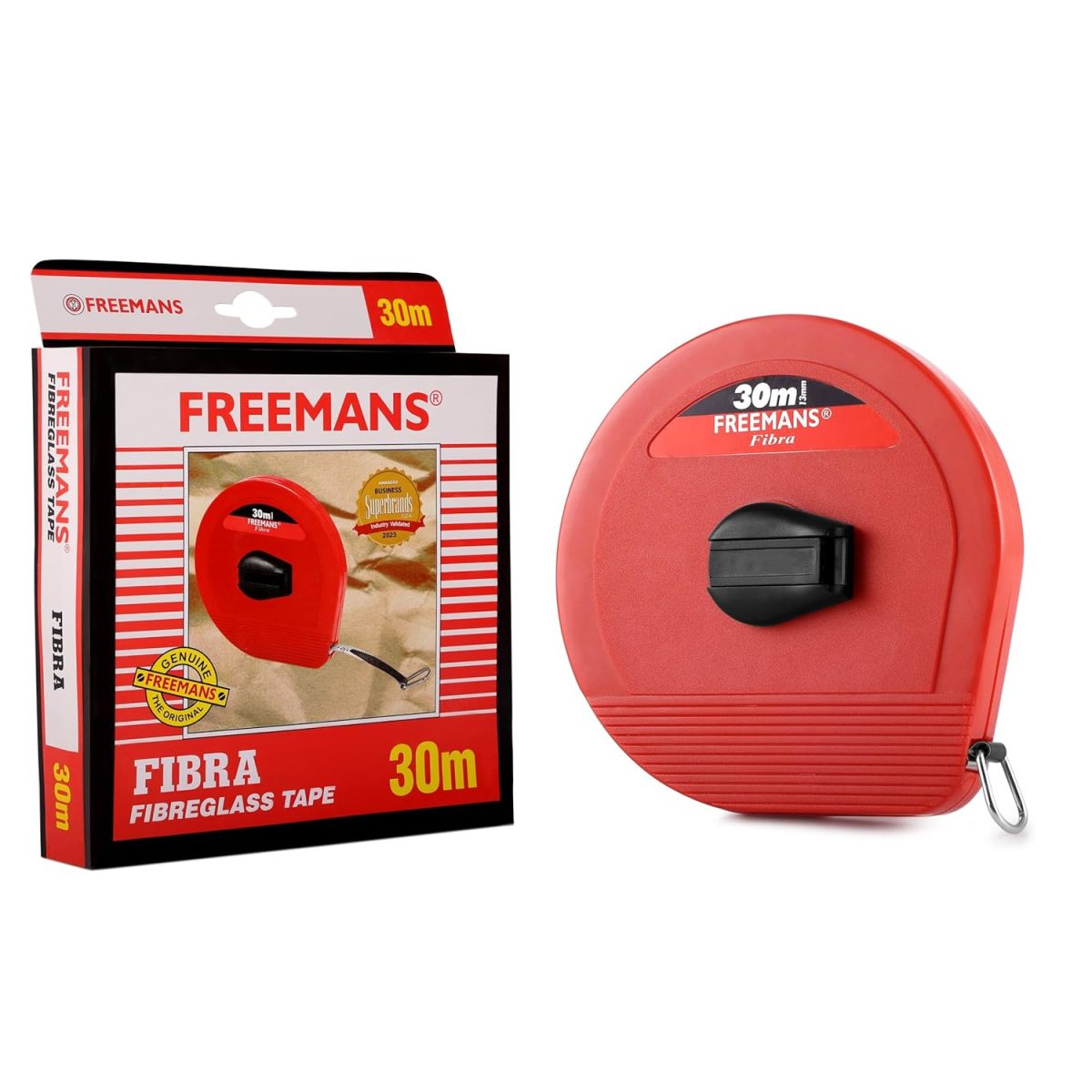 FREEMANS 30m:13 mm Fibra Fibreglass Measuring Tape - 30m/100ft With Unbreakable ABS Case || Durable Winding Mechanism Handle and Steel End Hook || Red Color - Image 2