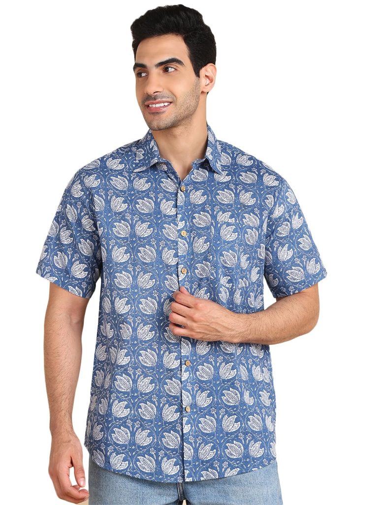 BLOCKS OF INDIA Cotton Hand Block Print Half Sleeves Summer Shirt for Men
