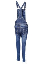 Sunday Casual Solid Denim Stretchable Square Neck Full Length Blue Dungaree for Girls - Image 2