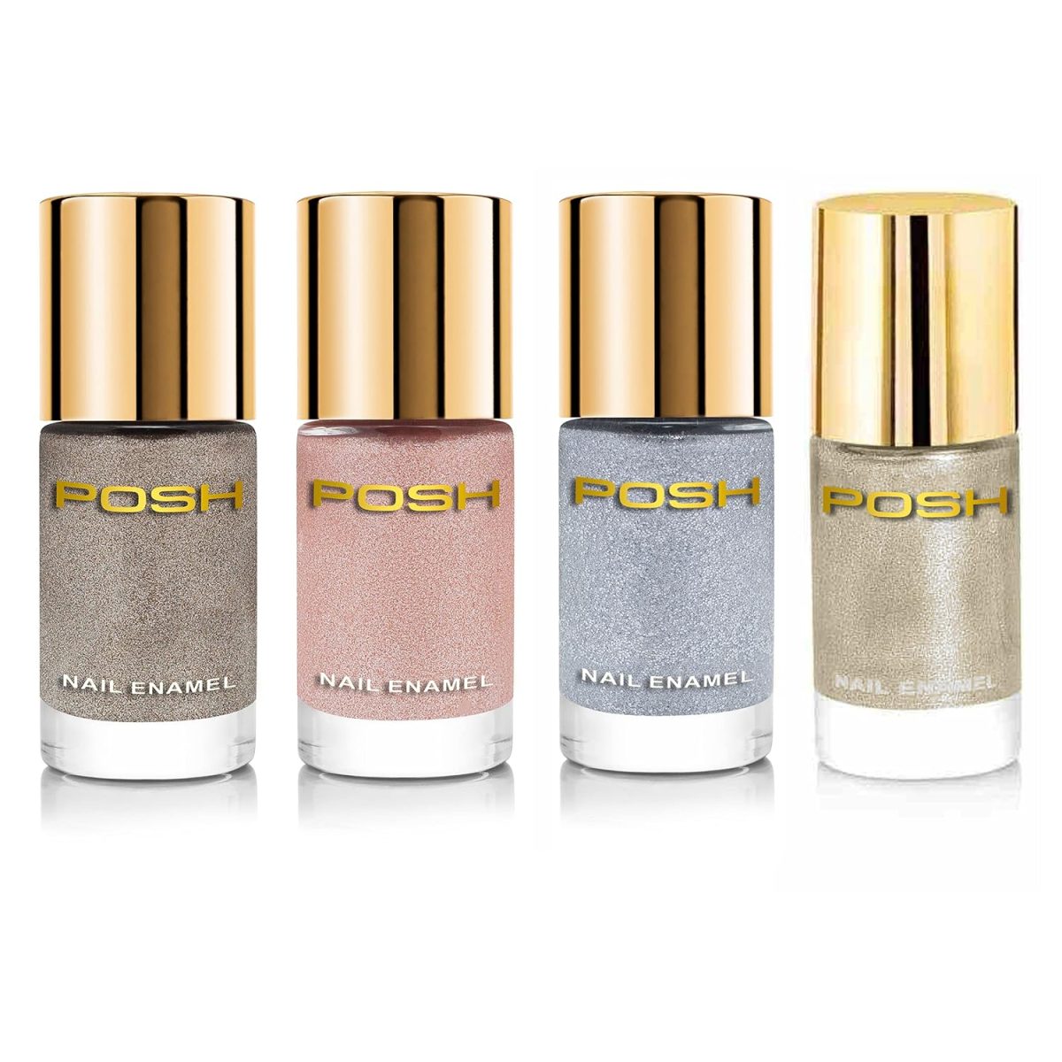 Posh HIGH GLOSS QUICK DRY Finish NAILPOLISH SILVER GOLDEN ROSEGOLD STEEL GREY, 9 ml