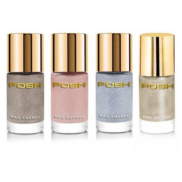 Posh HIGH GLOSS QUICK DRY Finish NAILPOLISH SILVER GOLDEN ROSEGOLD STEEL GREY, 9 ml