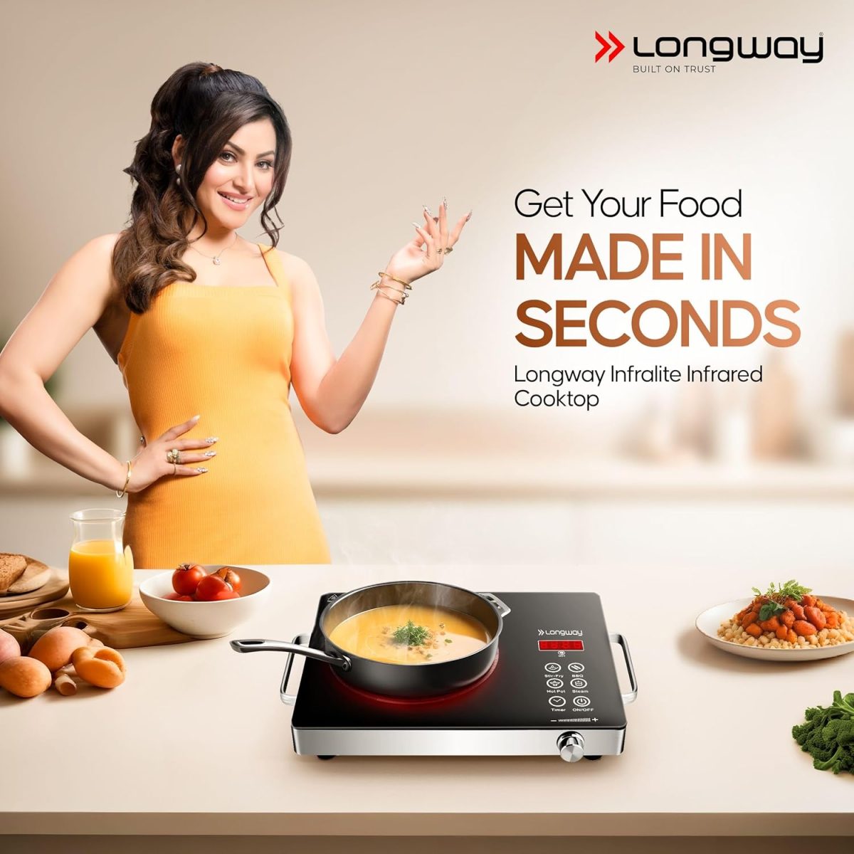 Longway Infralite Pro ICT 2200 W Infrared Induction Cooktop with Free Stainless Steel Grill | Auto Shut Off & Overheat Protection (Black, Touch Control) - Image 2