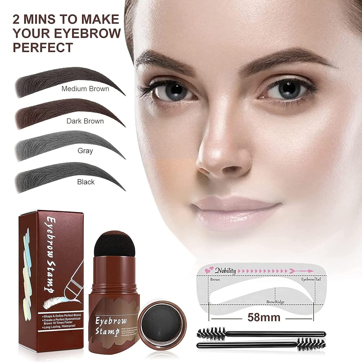 Eyebrow Stamp and Eyebrow Stencil Kit, Long Lasting Brow Stamp Kit for Perfect Eyebrow Makeup, Easy to Use, 3 Reusable Eye Brow Stencil Kit for Women Beginners (Dark Brown) - Image 4