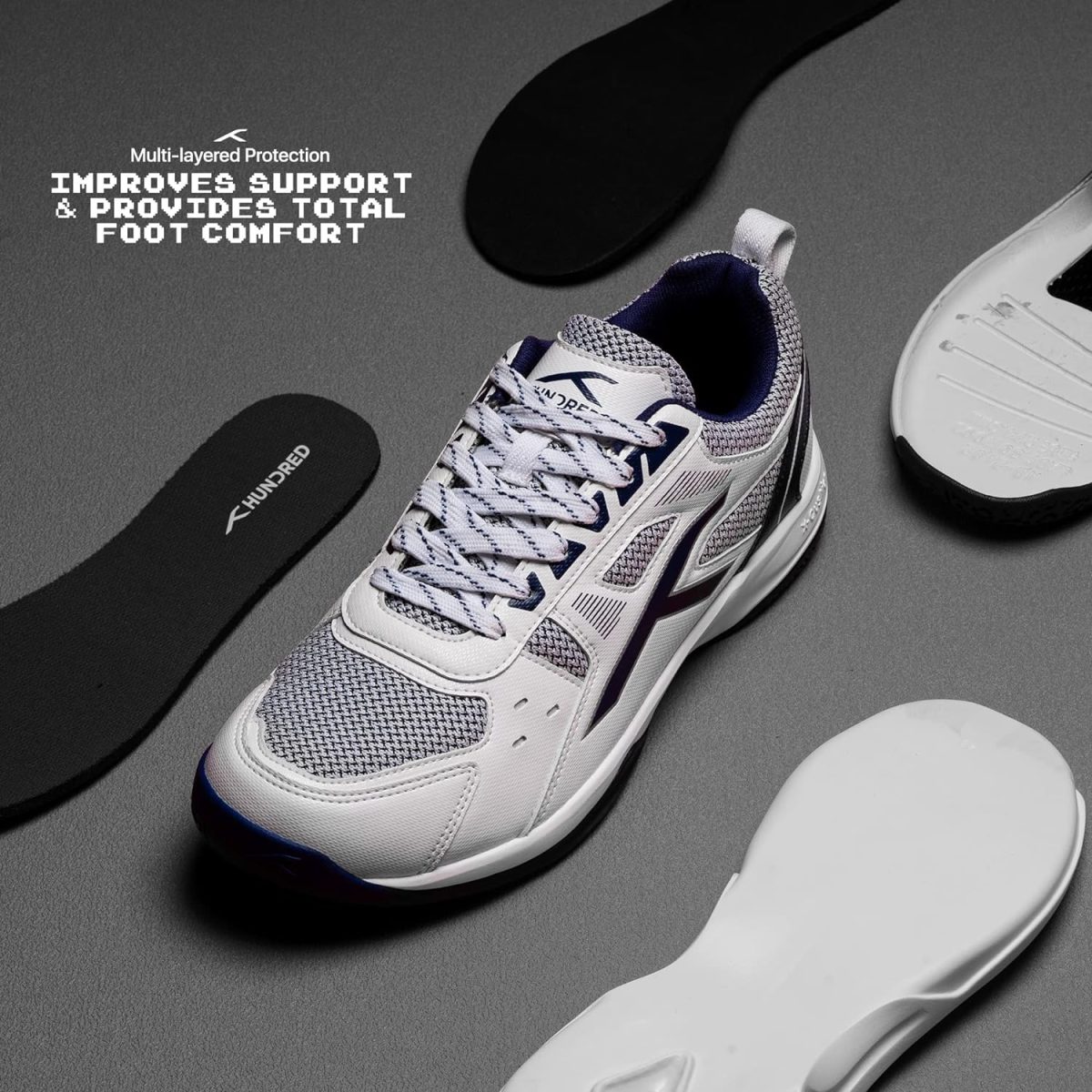 HUNDRED Raze Badminton Shoes (Non Marking) | Also Perfect for Squash, Table Tennis, Volleyball, Basketball & Indoor Sports | Lightweight & Durable | X-Cushion, Active Grip Sole, Toe Assist - Image 2