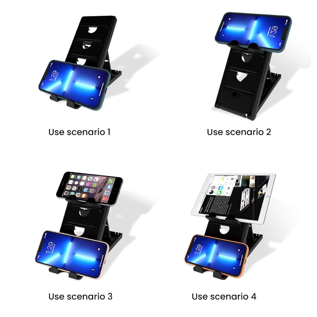 STRIFF Smartphone Stand, Tabletop, Foldable, Mobile Stand, Phone Stand, Tablet Stand, Smartphone Holder, Adjustable Height, Lightweight, Compact, Portrait and Horizontal, Easy to Carry(Black) - Image 2