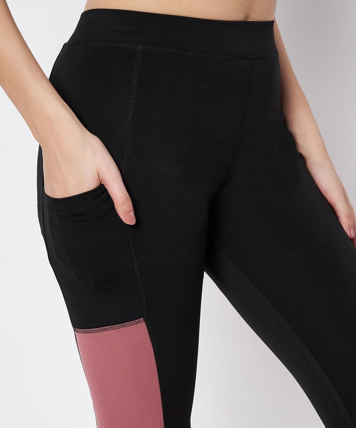 Mehrang High-Waisted Capri Leggings with Side Pocket – Black & Contrast Color Block Activewear for Gym, Yoga, and Everyday Comfort for Women - Image 5