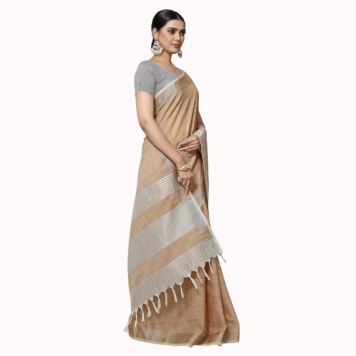 Rekha Maniyar Women's Jacquard Linen Saree With Unstitched Blouse Piece (SILVERLINEN_NS) - Image 4